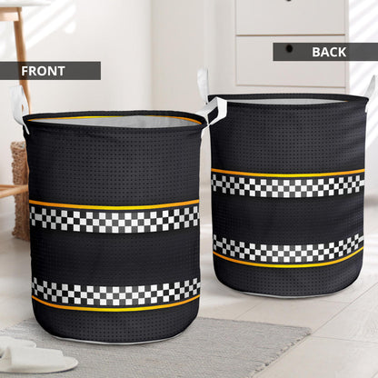 Checkered Flag Yellow Line Style Laundry Basket