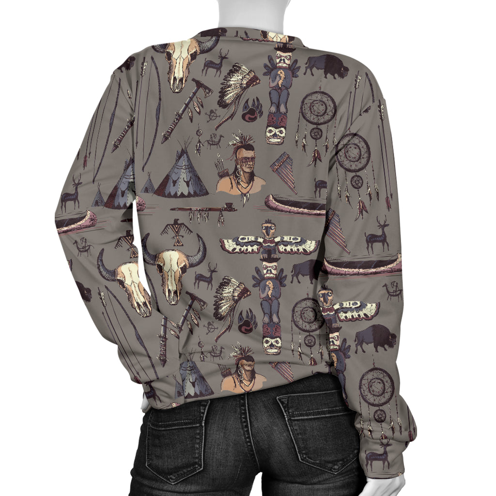 Native Indian life Design Print Women Long Sleeve Sweatshirt