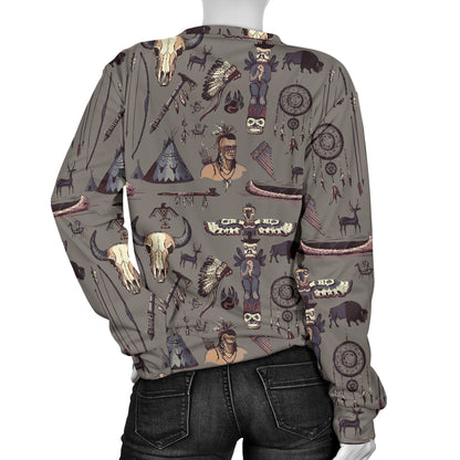 Native Indian life Design Print Women Long Sleeve Sweatshirt