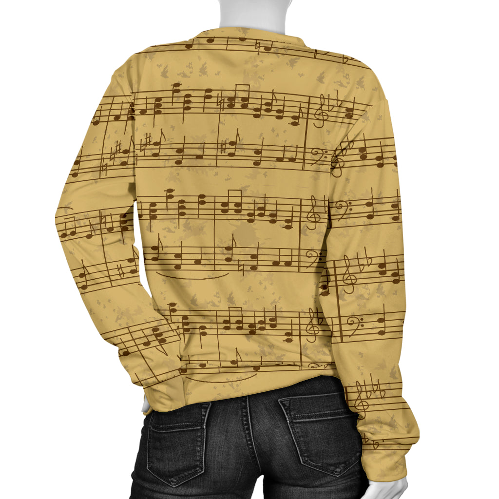 Music Note Vintage Themed Print Women Long Sleeve Sweatshirt