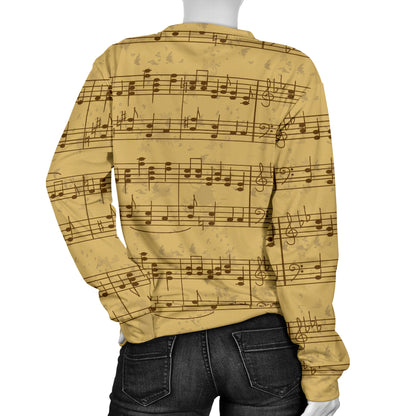 Music Note Vintage Themed Print Women Long Sleeve Sweatshirt