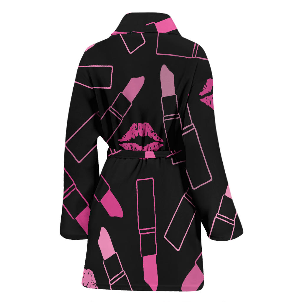 Lipstick Pink Pattern Print Design 01 Women Bathrobe