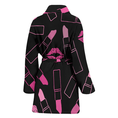Lipstick Pink Pattern Print Design 01 Women Bathrobe
