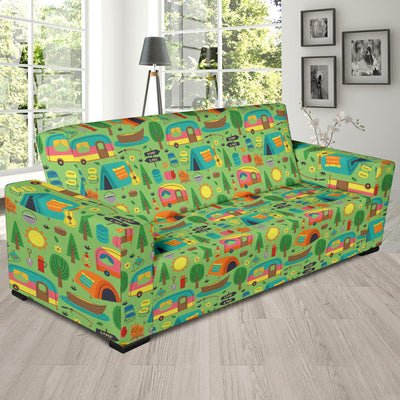 Camping Camper Pattern Print Design 04 Sofa Slipcover