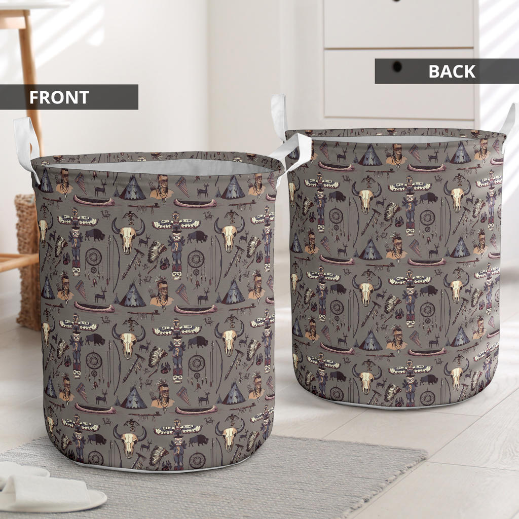 Native Indian life Design Print Laundry Basket