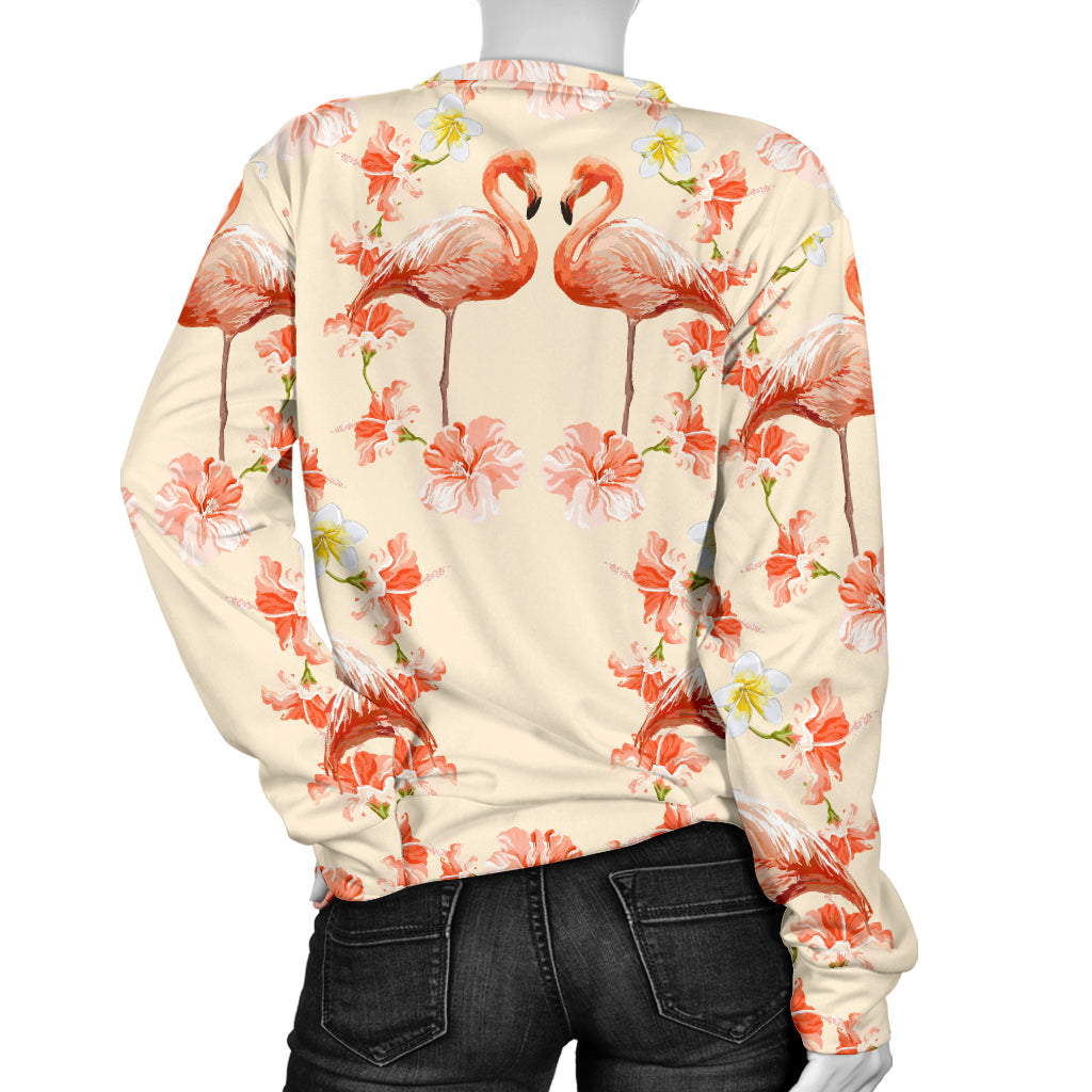 Flamingo Hibiscus Print Pattern Women Long Sleeve Sweatshirt