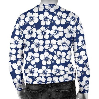 Hibiscus Blue Hawaiian Flower Pattern Men Long Sleeve Sweatshirt