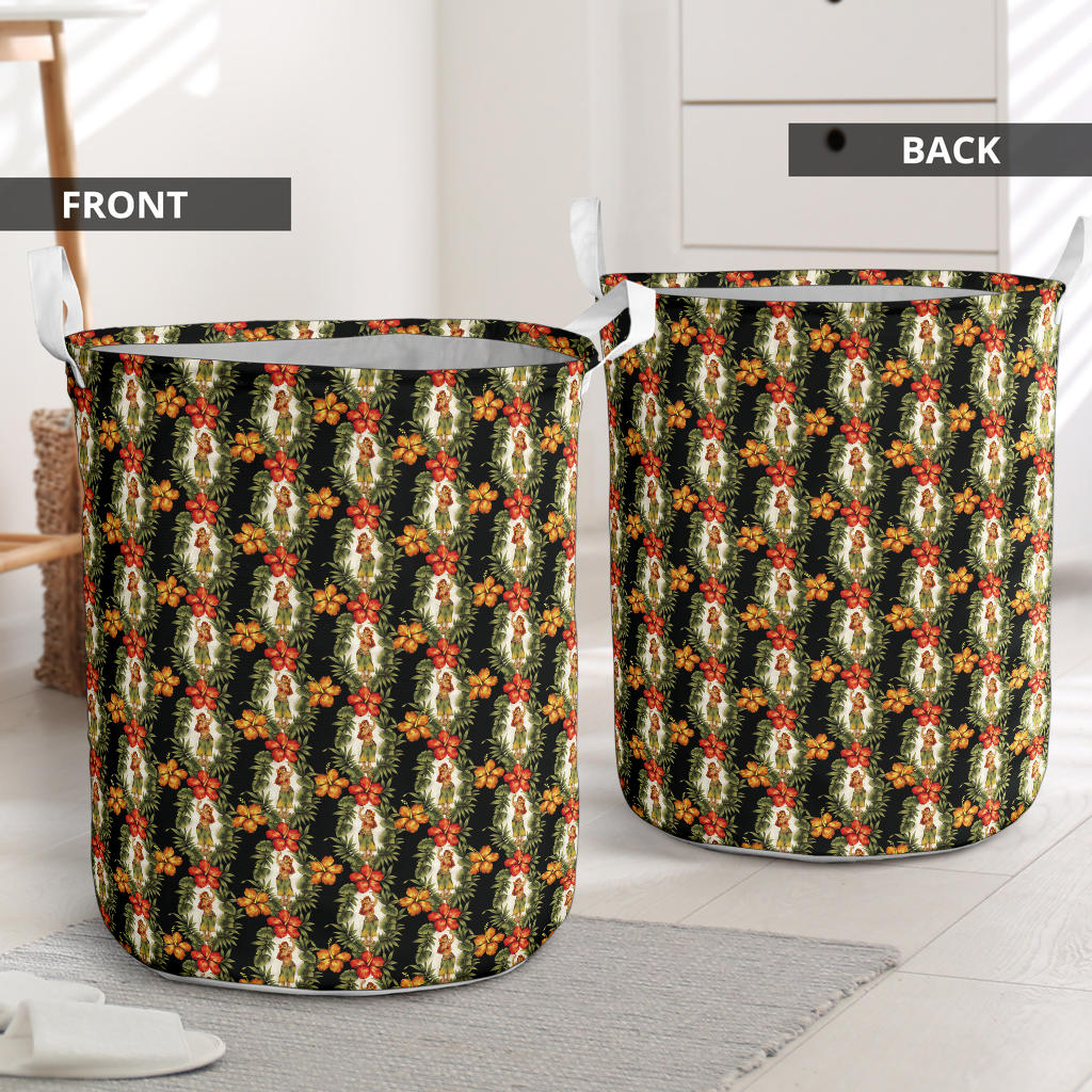 Hawaiian Flower Hula Hibiscus Print Laundry Basket