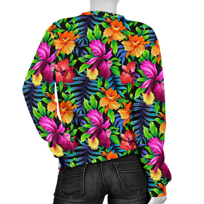 Tropical Folower Colorful Print Women Long Sleeve Sweatshirt