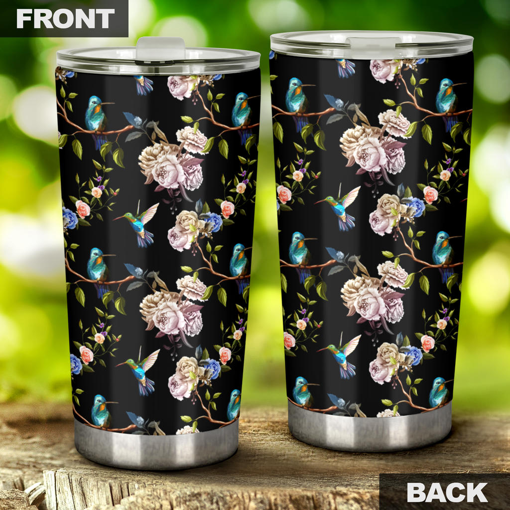 Hummingbird Flower Themed Print Tumbler