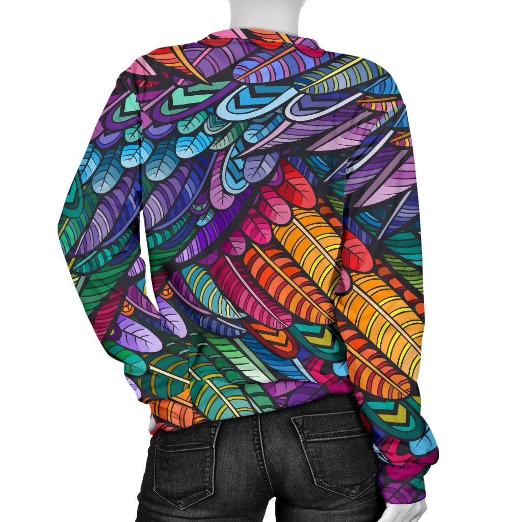 Feather Multicolor Design Print Women Long Sleeve Sweatshirt