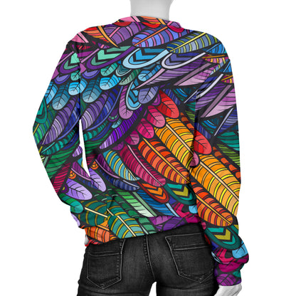 Feather Multicolor Design Print Women Long Sleeve Sweatshirt