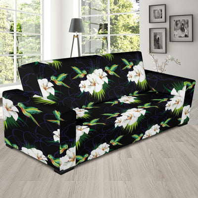 Hummingbird with Flower Pattern Print Design 03 Sofa Slipcover