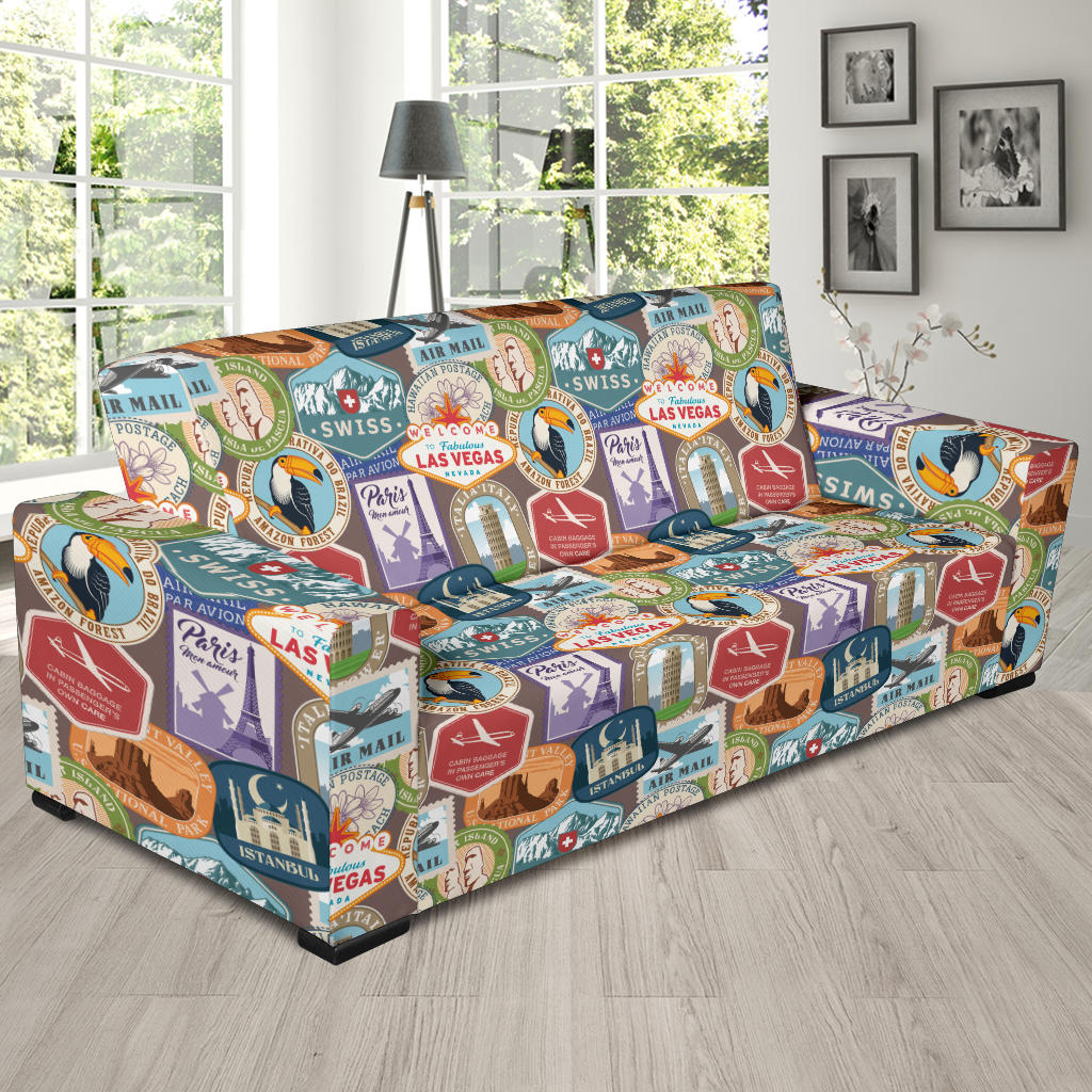 Travel Stamp Print Design LKS301 Sofa Slipcover