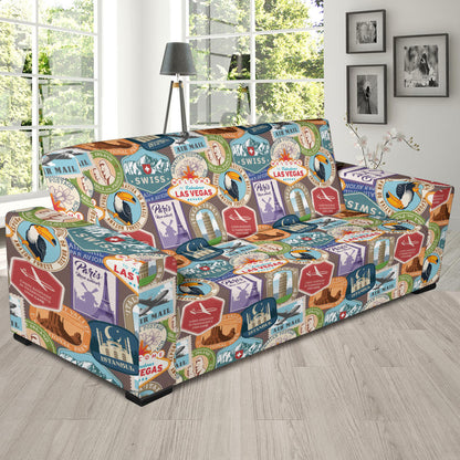 Travel Stamp Print Design LKS301 Sofa Slipcover