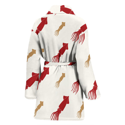 Giant Squid Pattern Print Design 01 Women Bathrobe