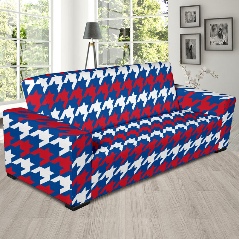 Patriotic Houndstooth Pattern Print Design A02 Sofa Slipcover