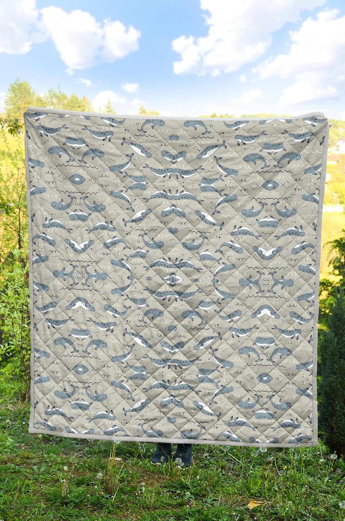 Narwhal Pattern Print Quilt Bedspread
