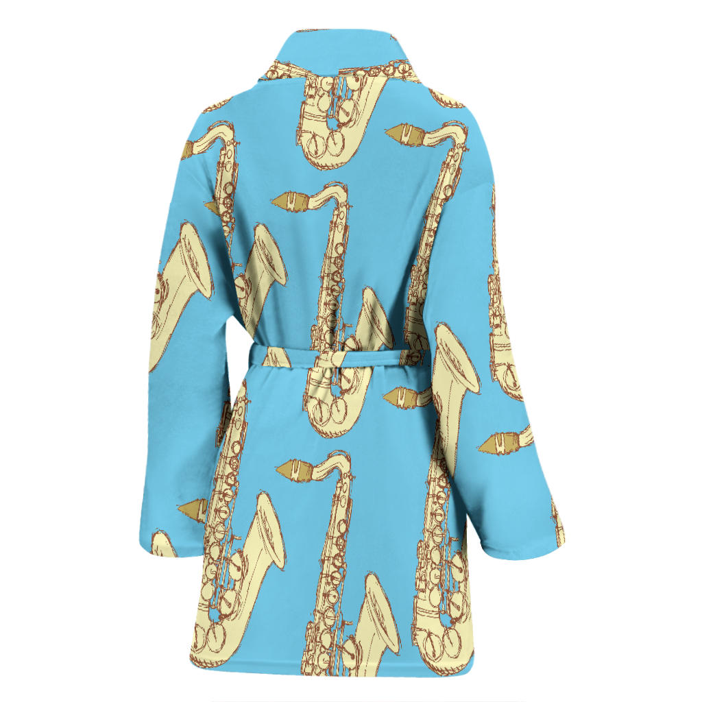 Saxophone Pattern Print Design 03 Women Bathrobe