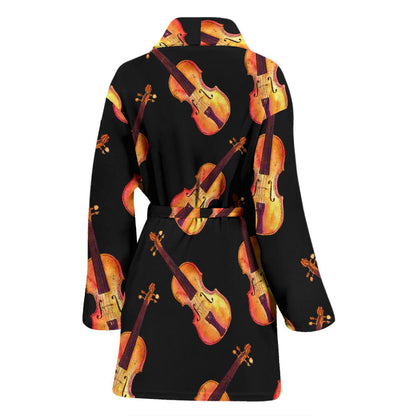 Violin Pattern Print Design 04 Women Bathrobe
