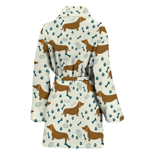 Dachshund Pattern Print Design 01 Women Bathrobe