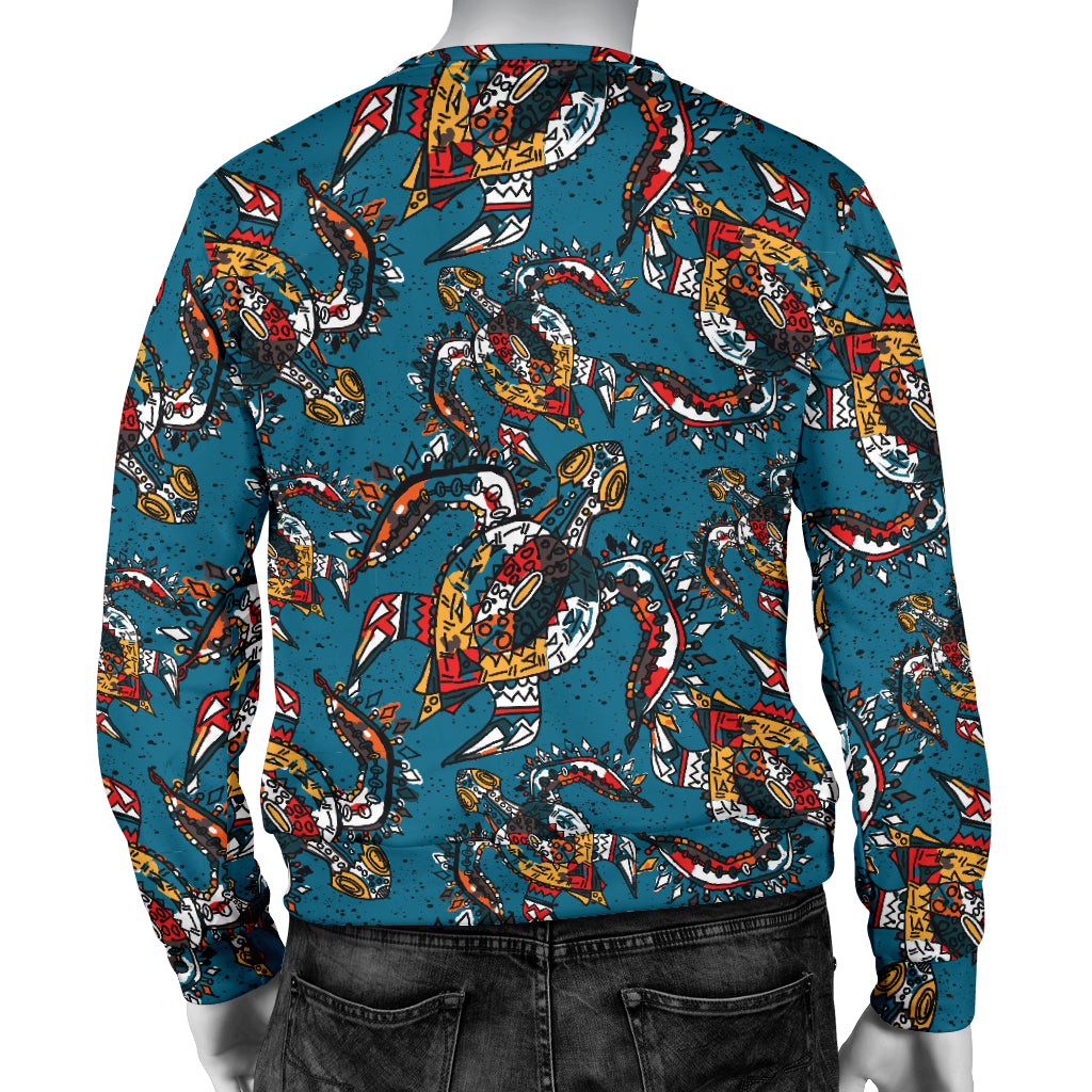 Sea Turtle Tribal Colorful Hand Drawn Men Long Sleeve Sweatshirt