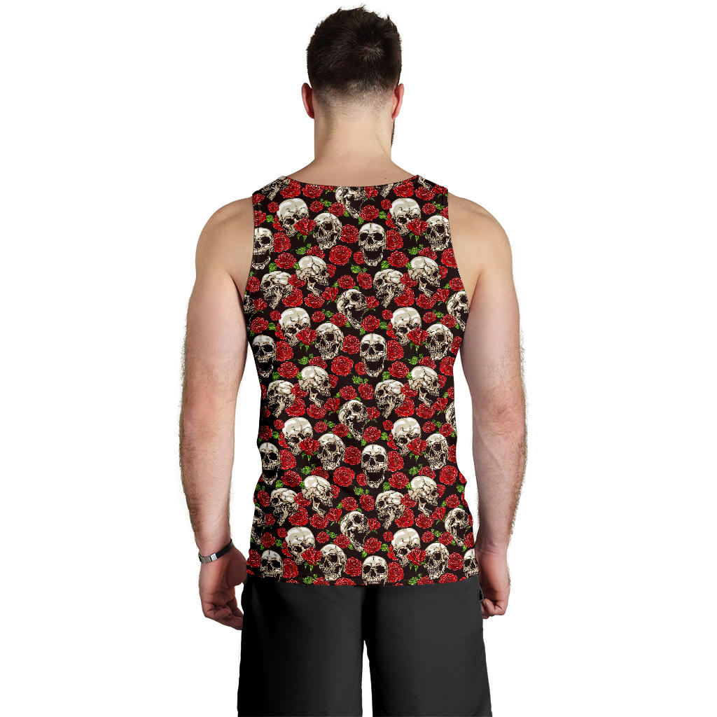 Skull Roses Design Themed Print Men Tank Top