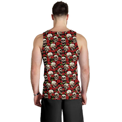 Skull Roses Design Themed Print Men Tank Top