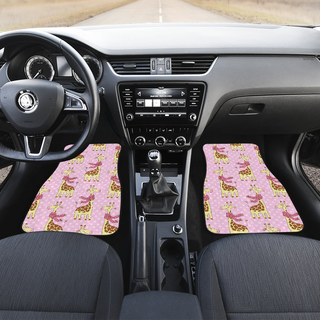 Giraffe Cute Pink Polka Dot Print Car Floor Mats Front Back