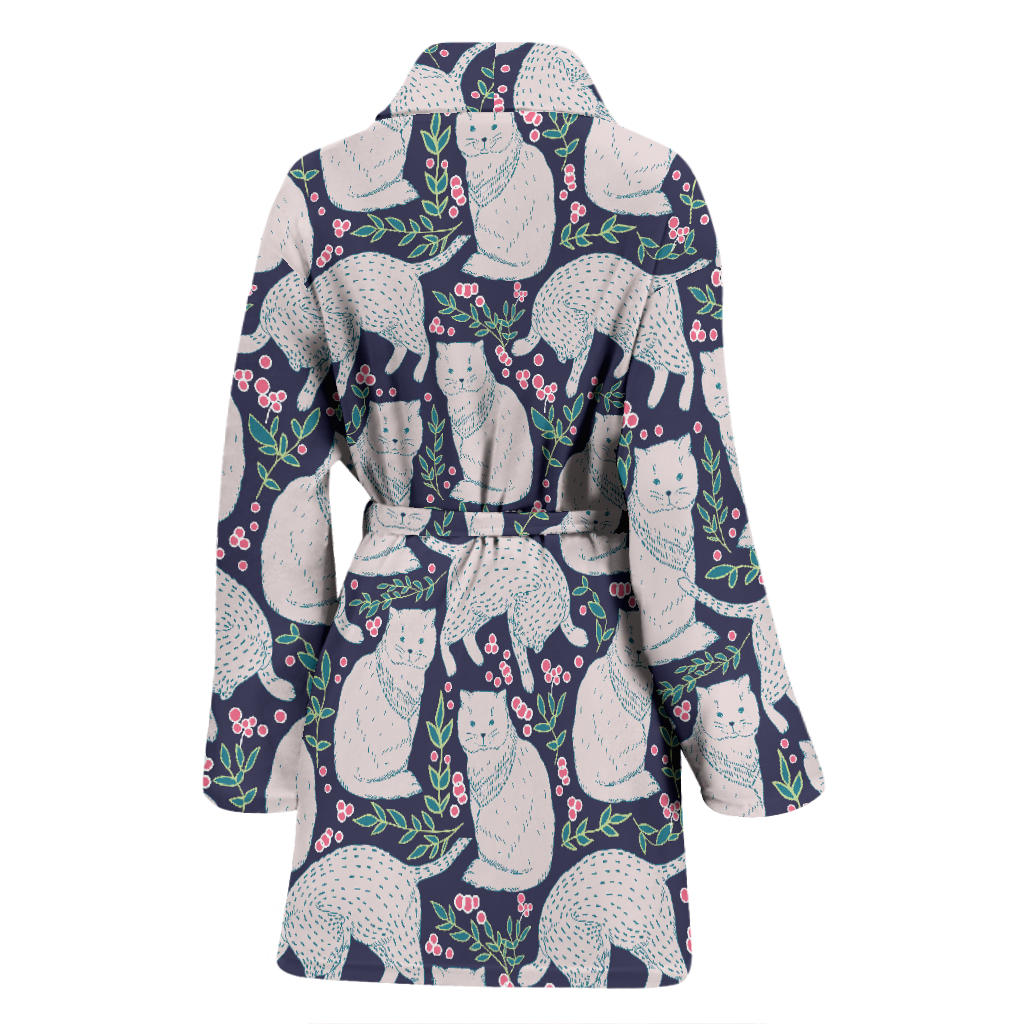 Cat Pattern Print Design 06 Women Bathrobe