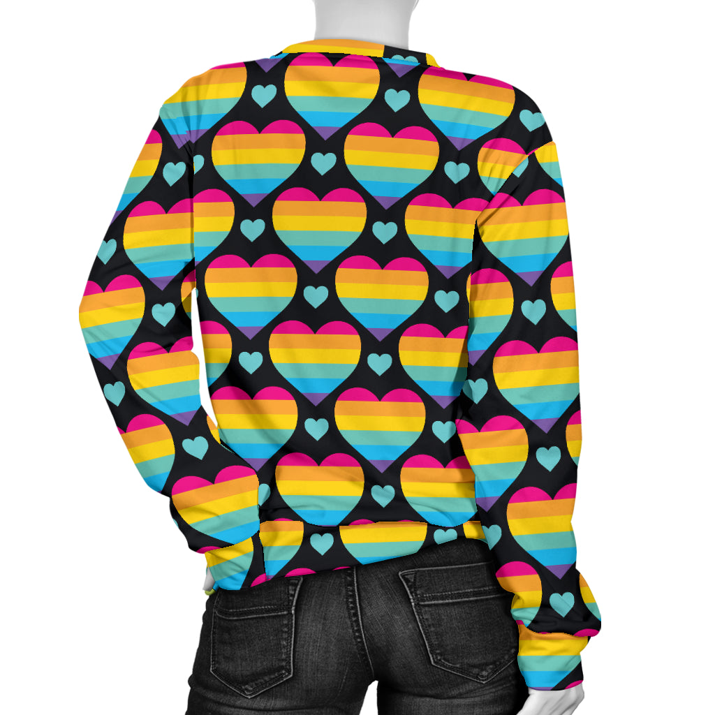 Rainbow Heart Print Pattern Women Long Sleeve Sweatshirt