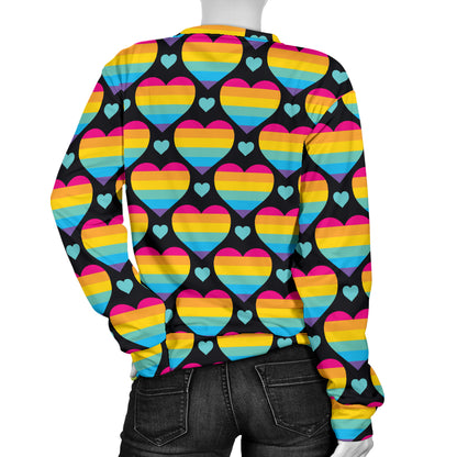 Rainbow Heart Print Pattern Women Long Sleeve Sweatshirt
