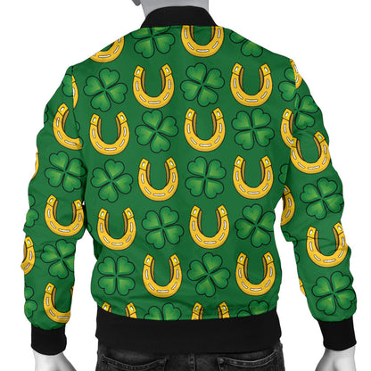 Shamrock Horseshoes Print Pattern Men Bomber Jacket