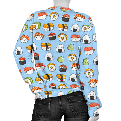 Sushi Cartoon Design Women Long Sleeve Sweatshirt