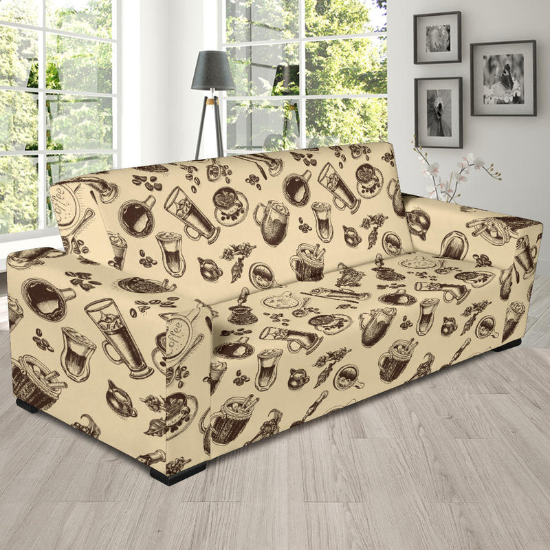 Coffee Pattern Print Design 05 Sofa Slipcover