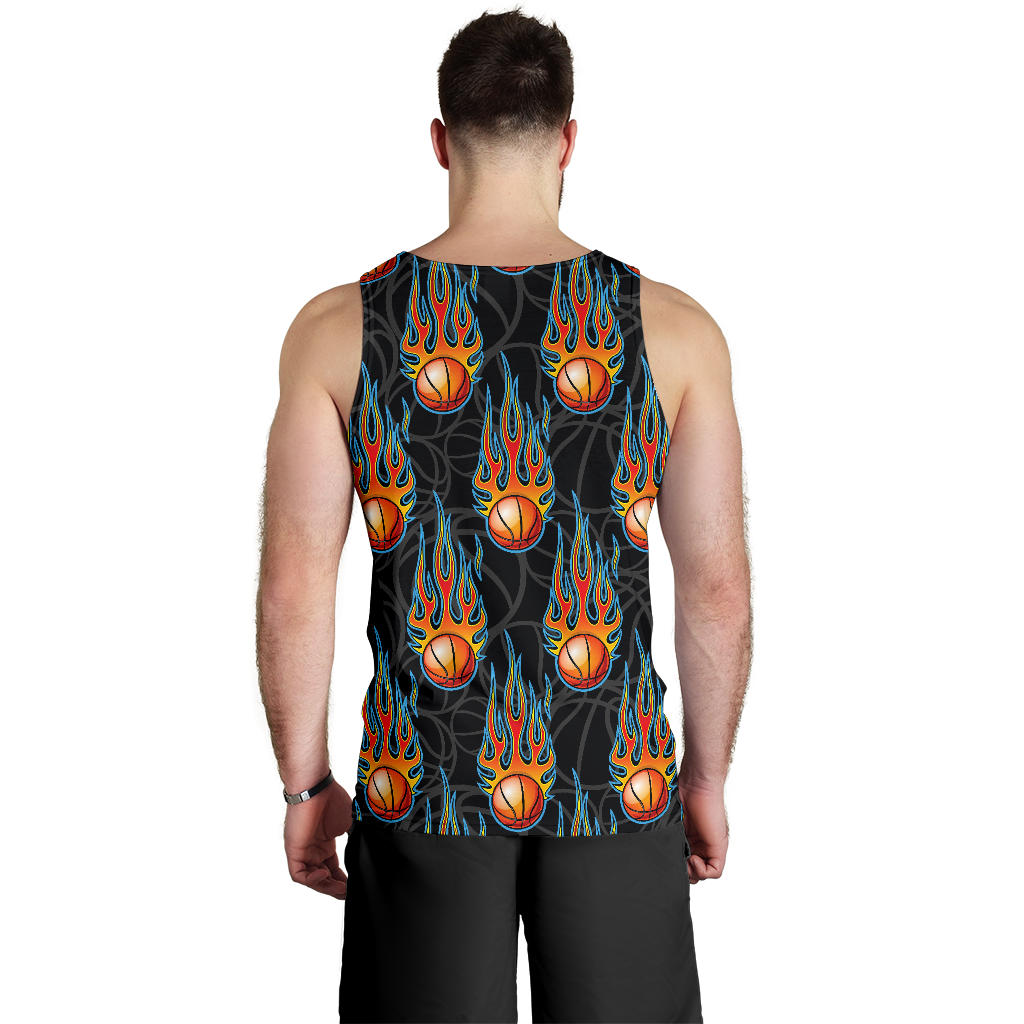 Basketball Fire Print Pattern Men Tank Top