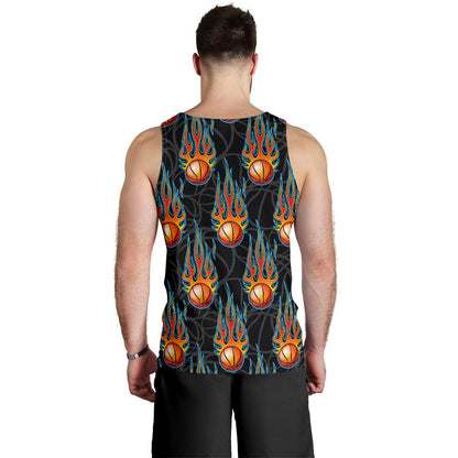 Basketball Fire Print Pattern Men Tank Top