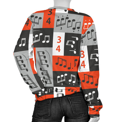 Music Note Design Themed Print Women Long Sleeve Sweatshirt