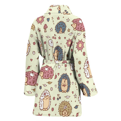 Hedgehog Cute Pattern Print Design 01 Women Bathrobe