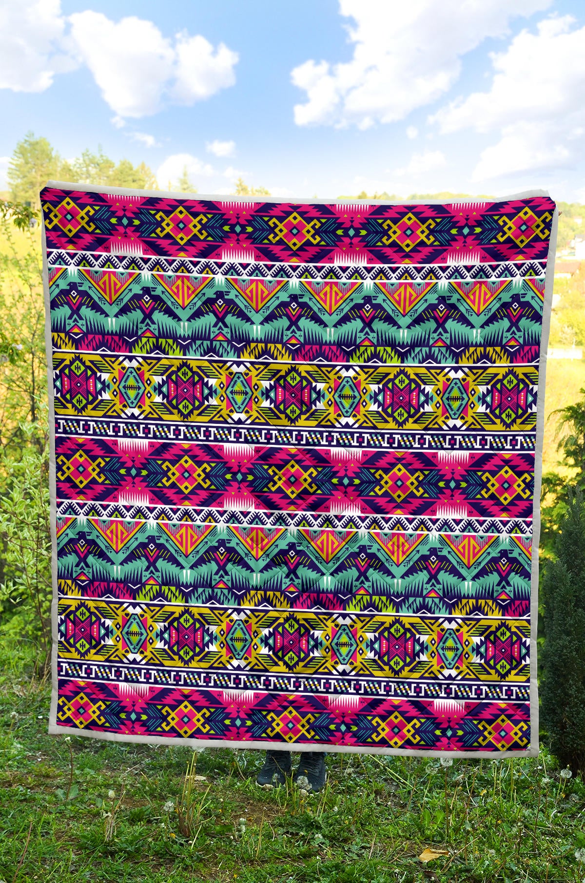 Indian Navajo Color Themed Design Print Quilt Bedspread