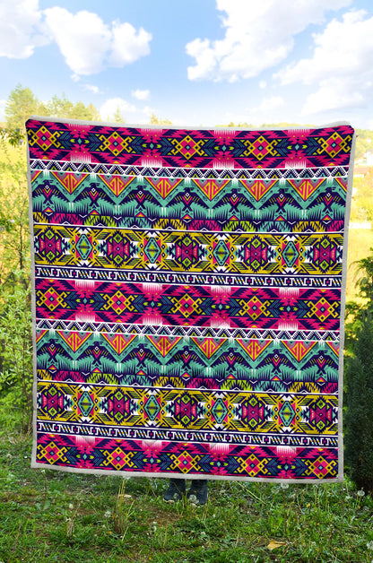 Indian Navajo Color Themed Design Print Quilt Bedspread