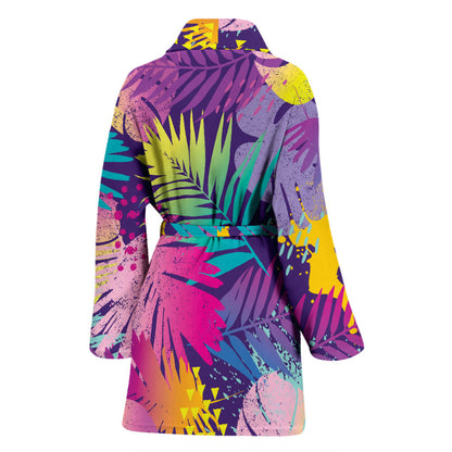 Palm Leaf Pattern Print Design A04 Women Bathrobe