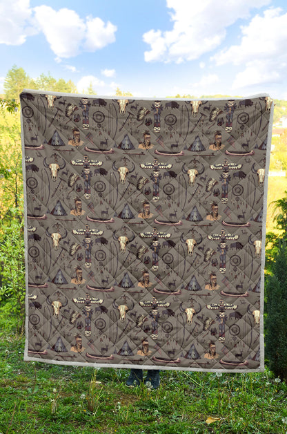 Native Indian life Design Print Quilt Bedspread