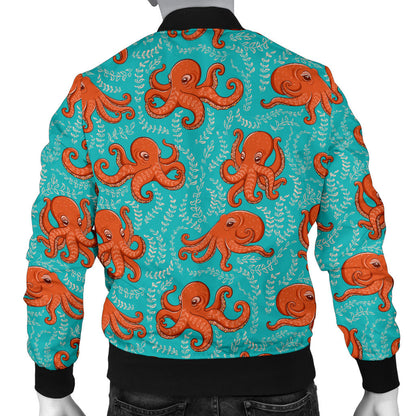 Octopus Cartoon Design Print Themed Men Bomber Jacket