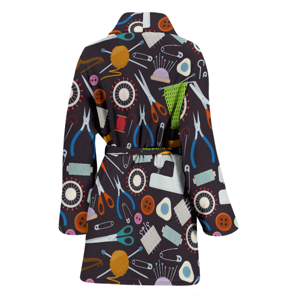 Sewing Equipment Print Design LKS308 Women Bathrobe