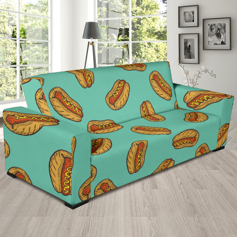 Hot Dog Pattern Print Design 04 Sofa Slipcover