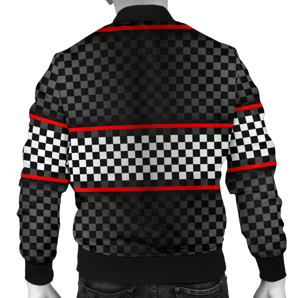 Checkered Flag Red Line Style Men Bomber Jacket