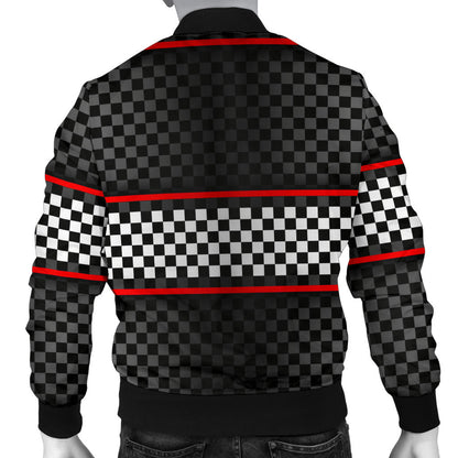 Checkered Flag Red Line Style Men Bomber Jacket