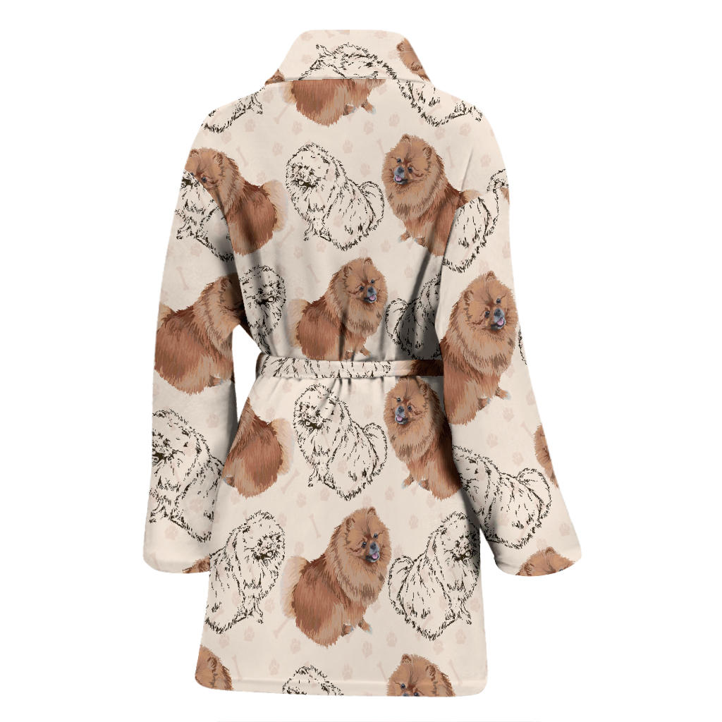 Pomeranians Pattern Print Design A01 Women Bathrobe
