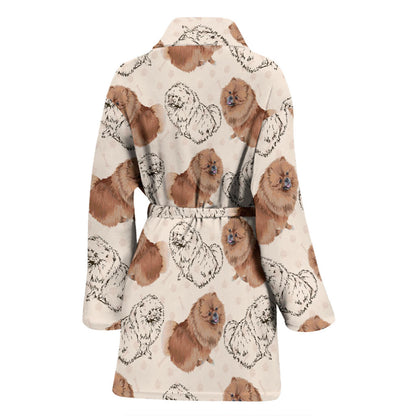 Pomeranians Pattern Print Design A01 Women Bathrobe